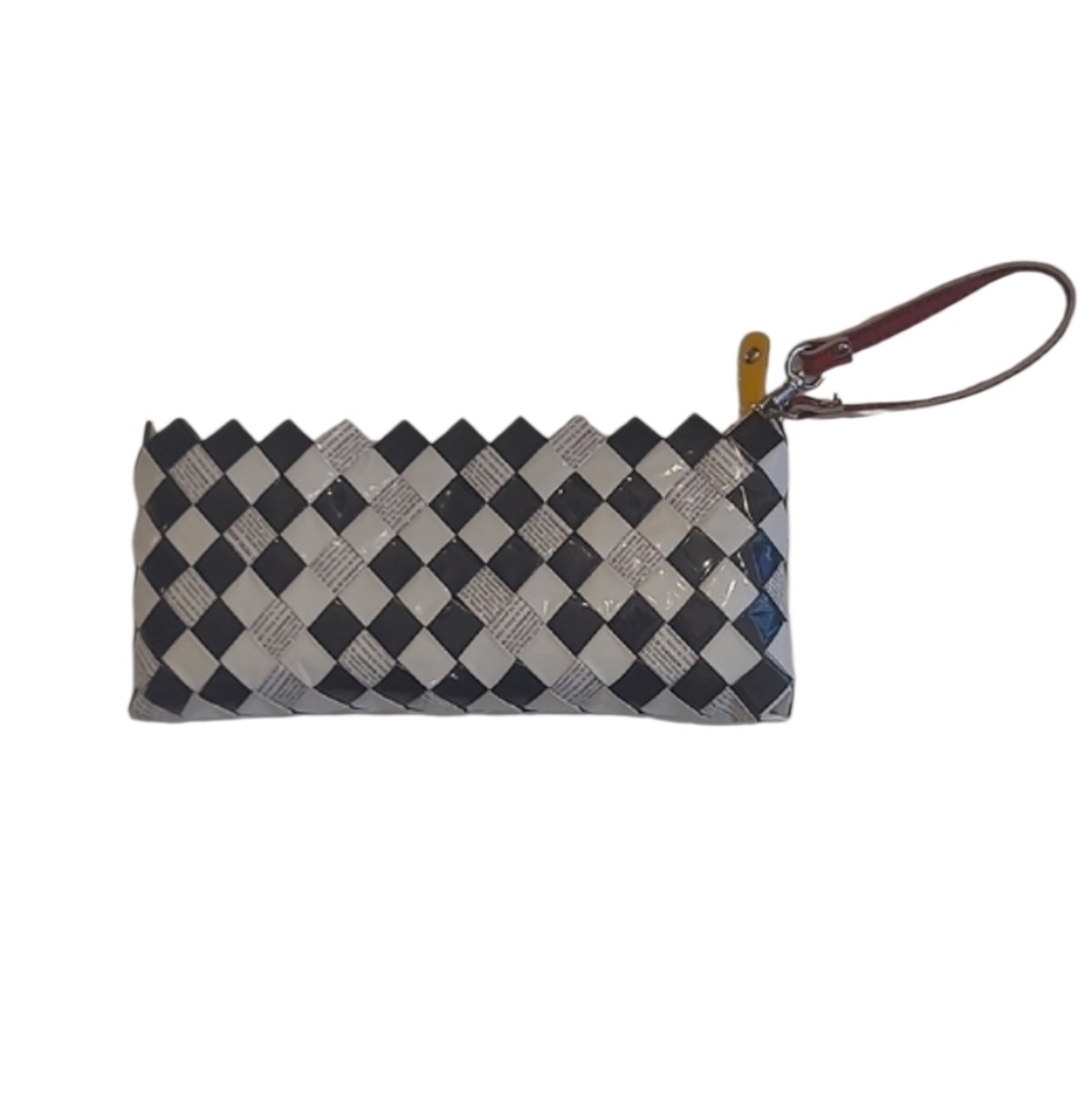 Nahui Olli Checkered Zip Top Wristlet Recycled Candy Wrapper Mini Bag